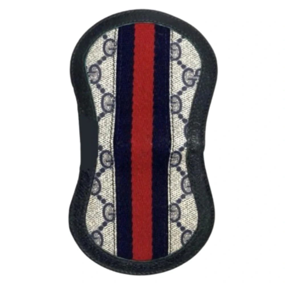 GUCCI GG Supreme Ophidia Sherry Line Navy Leather Snap Coated Canvas Coin Case